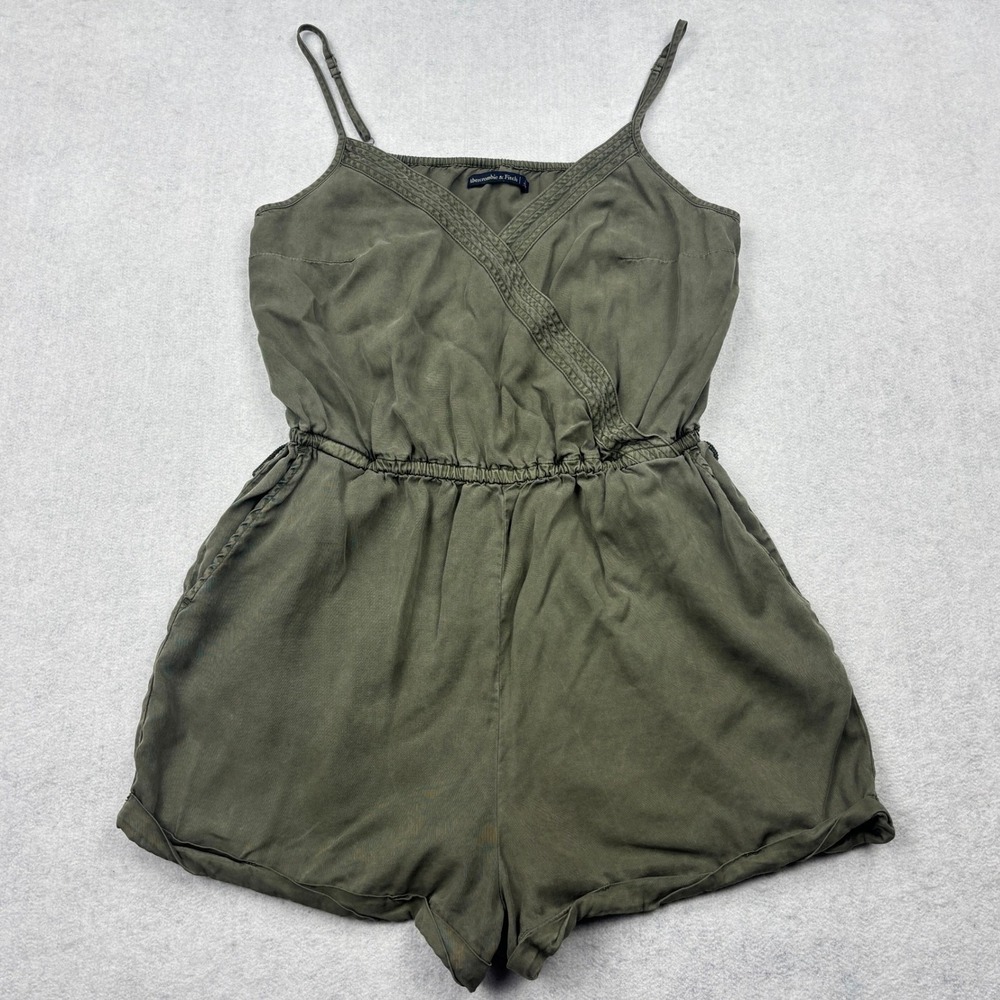 Abercrombie & Fitch Womens Large Olive Green 100% Lyocell Cami Wrap Romper L